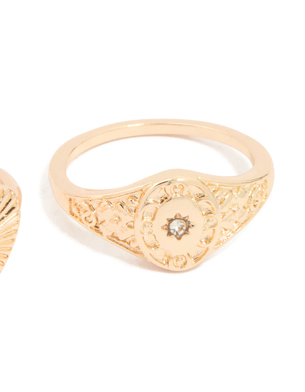 Gold Heart Signet & Diamante Rings 3-Pack - Image 2