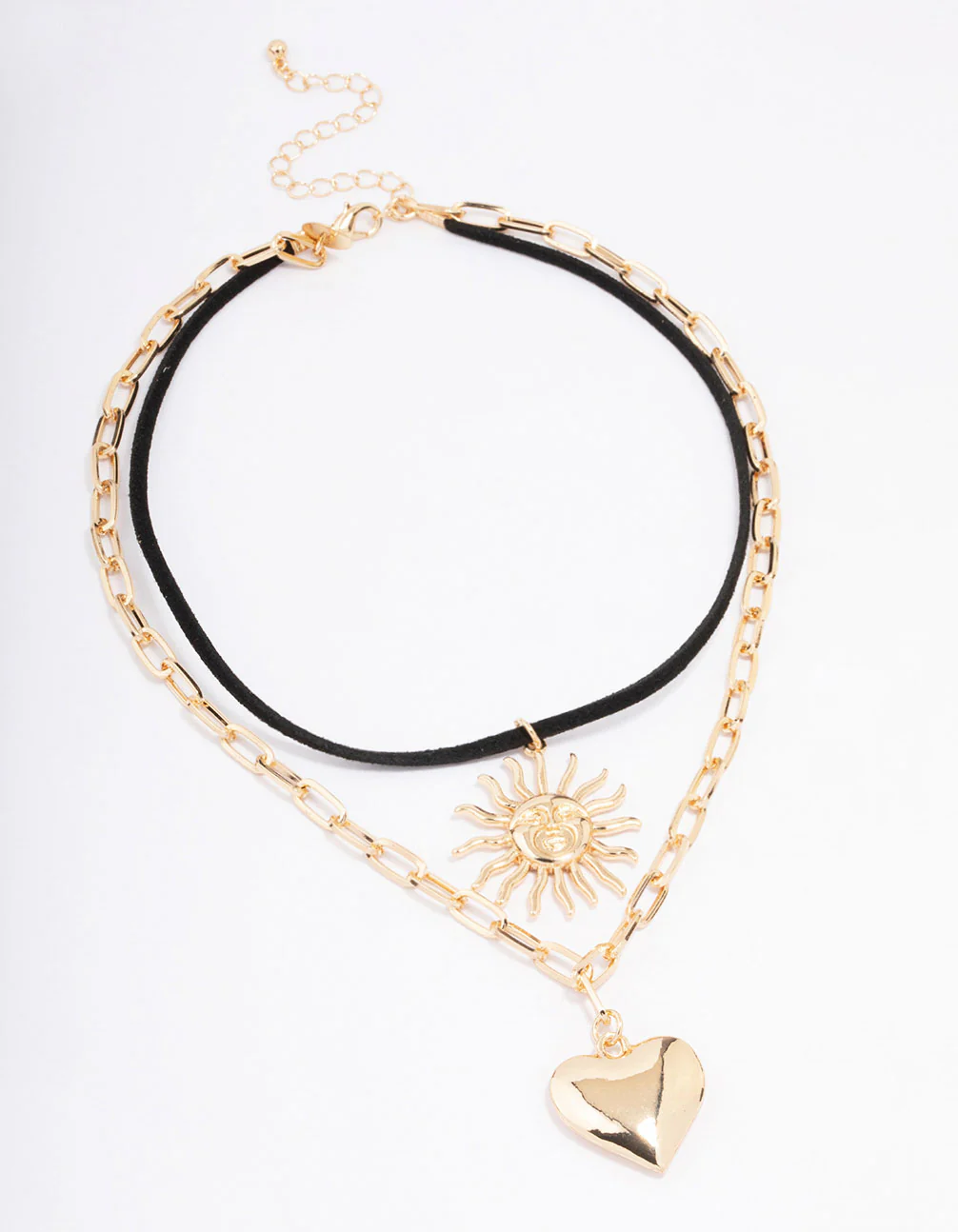 Gold Heart Sun Cord Layered Necklace - Image 2