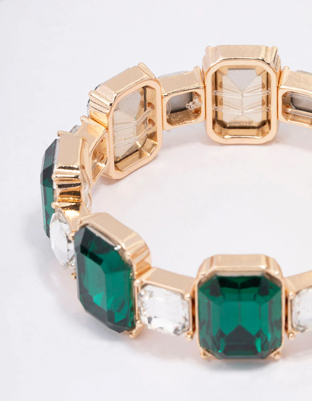 Gold Hexagon Emerald Stone Stretch Bracelet - Image 3