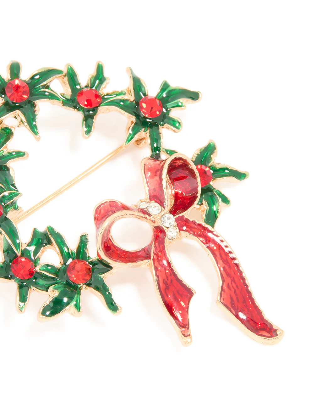 Gold Holly Bow Wreath Brooch - Image 2