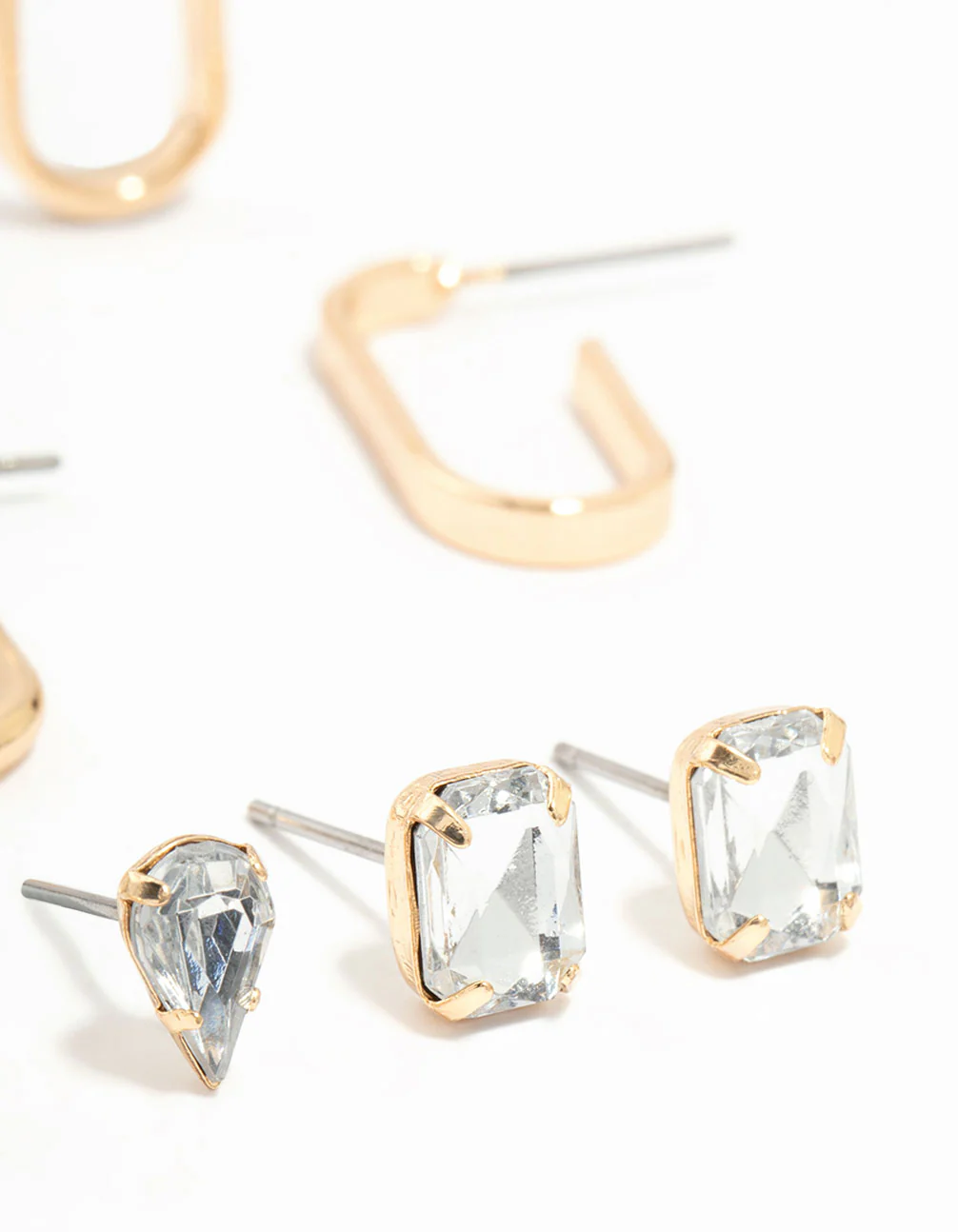 Gold Hoop & Diamante Stud Earrings 8-Pack - Image 3