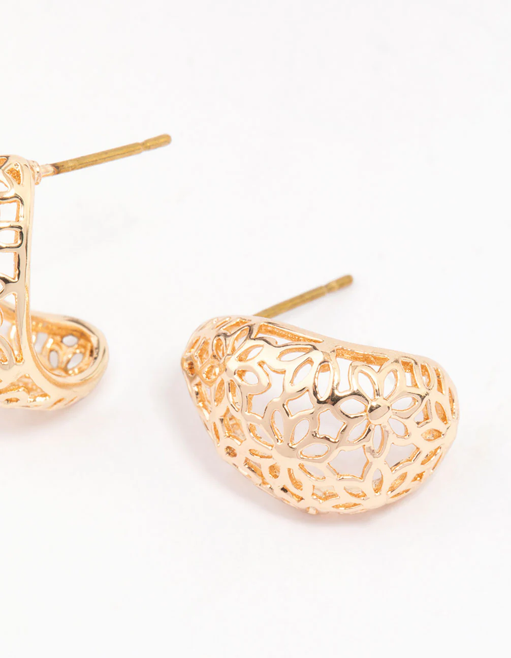Gold Intricate Cut-Out Teardrop Hoop Earrings - Image 2