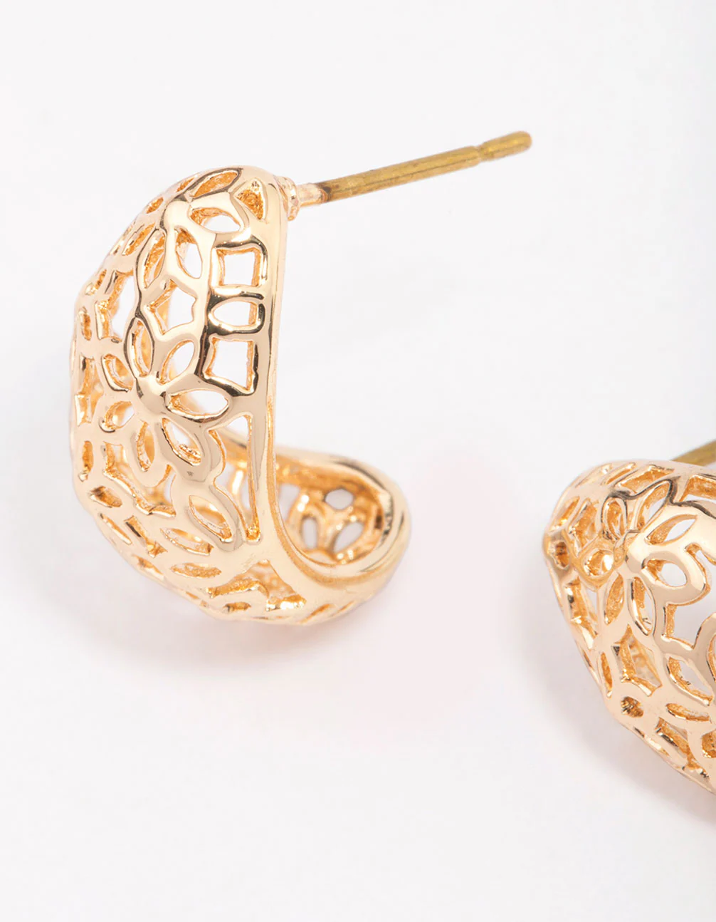 Gold Intricate Cut-Out Teardrop Hoop Earrings - Image 3