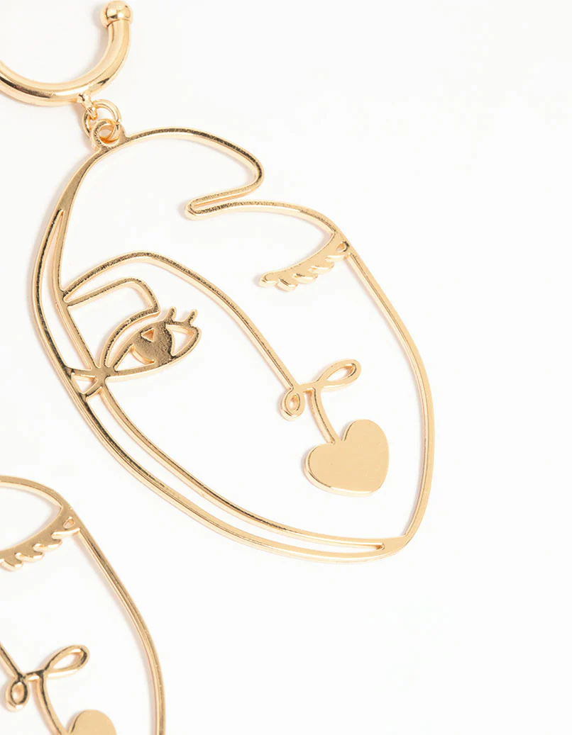 Gold Kissy Face Drop Earrings - Image 5