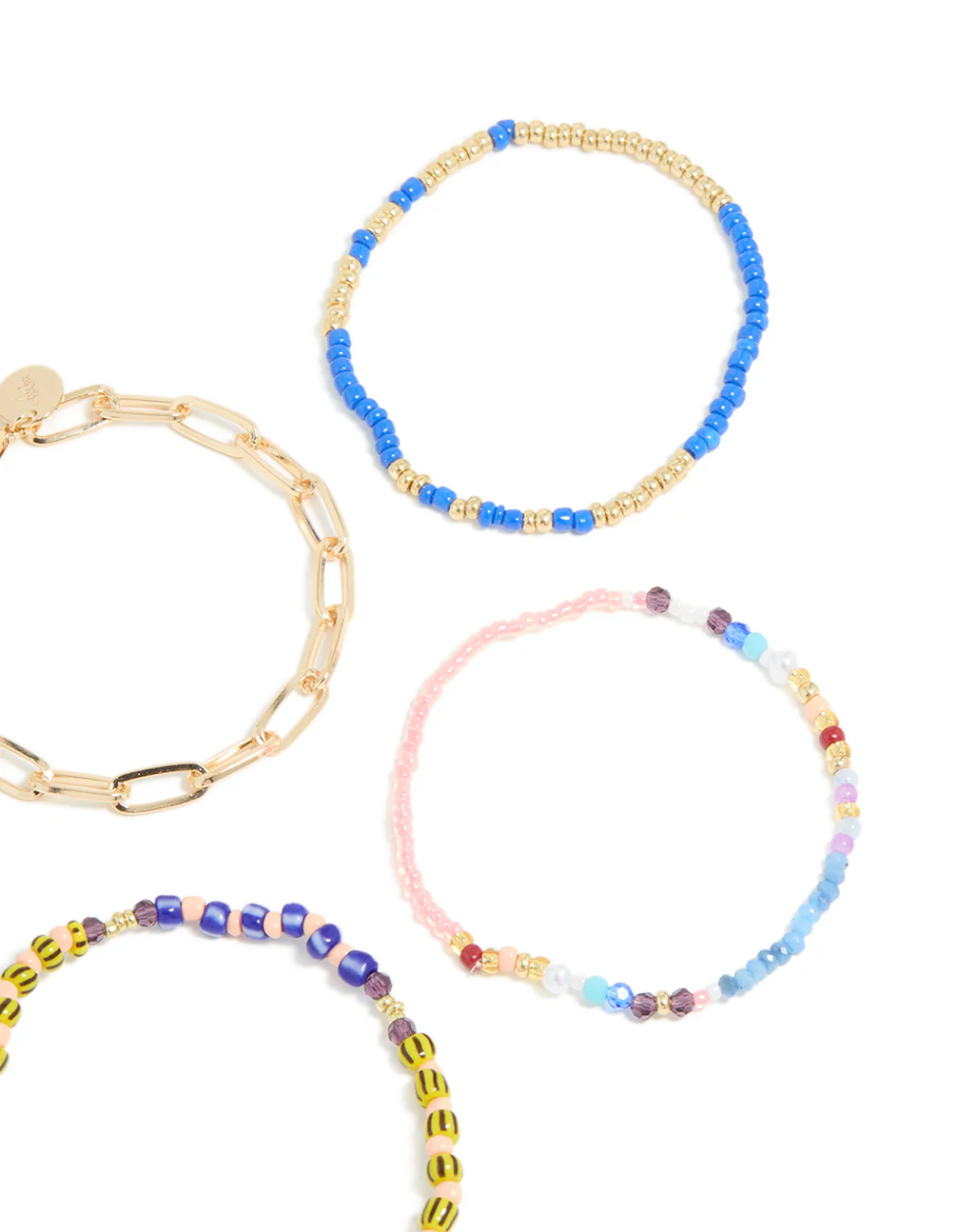 Gold Large Chain & Blue Beaded Bracelets 5-Pack - Image 3