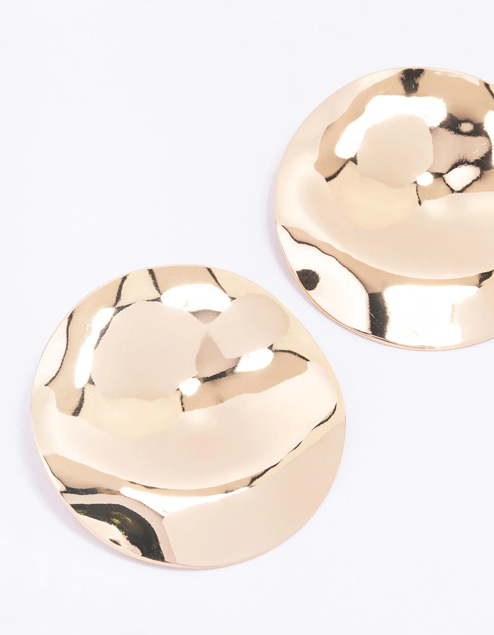 Gold Large Circular Coin Stud Earrings - Image 2