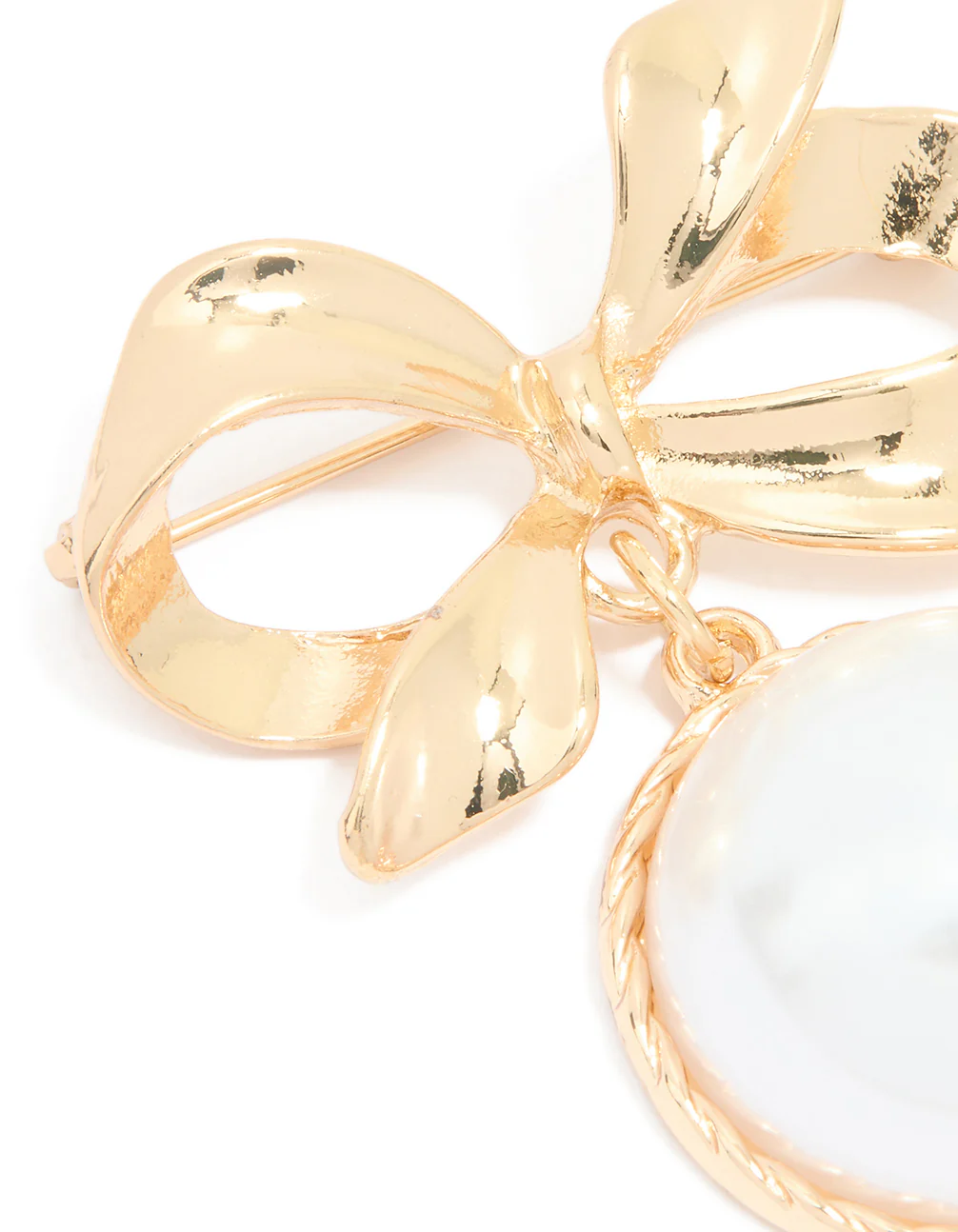 Gold Large Drop Pearl & Bow Brooch - Image 2