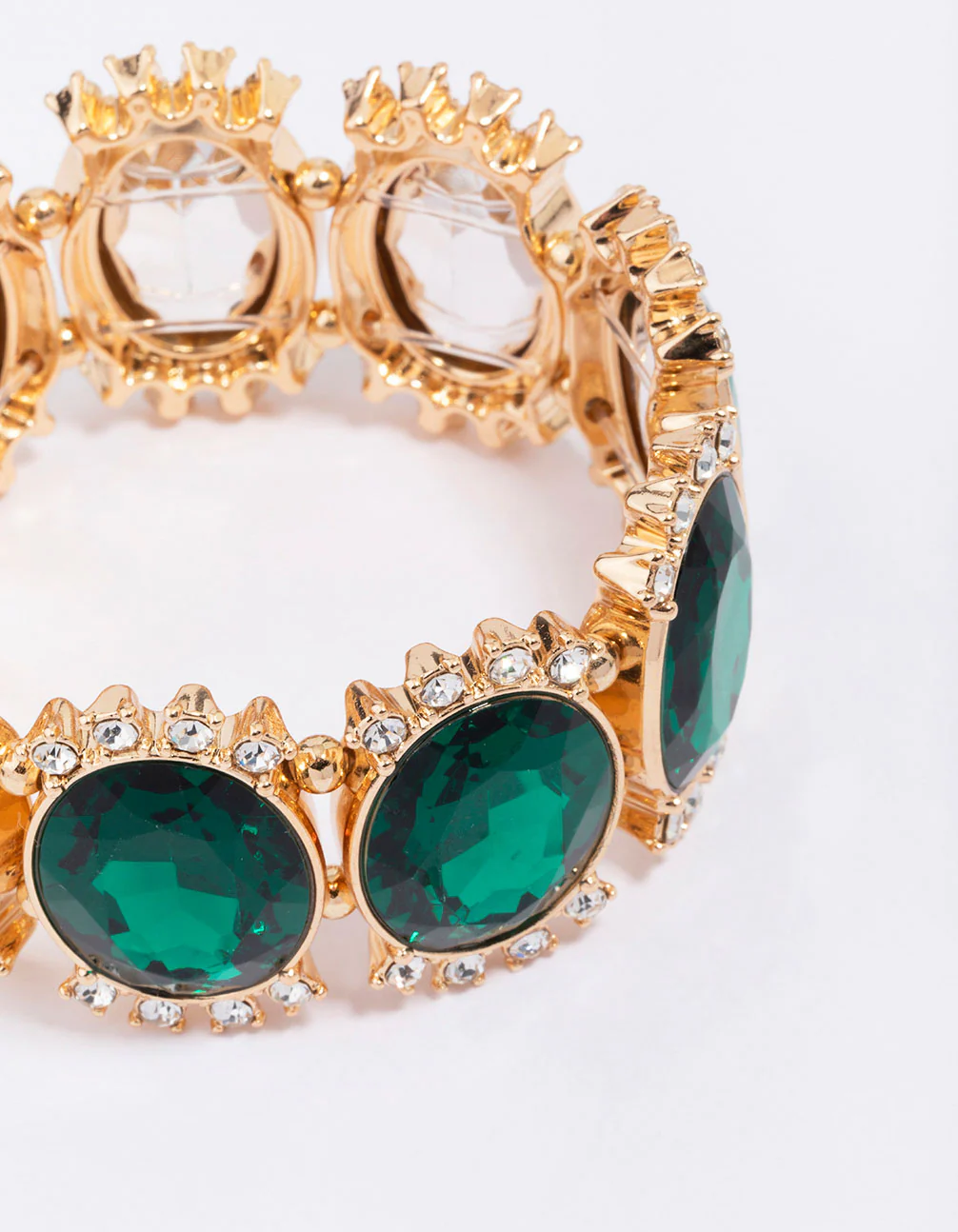 Gold Large Halo Circular Stone Stretch Bracelet - Image 2