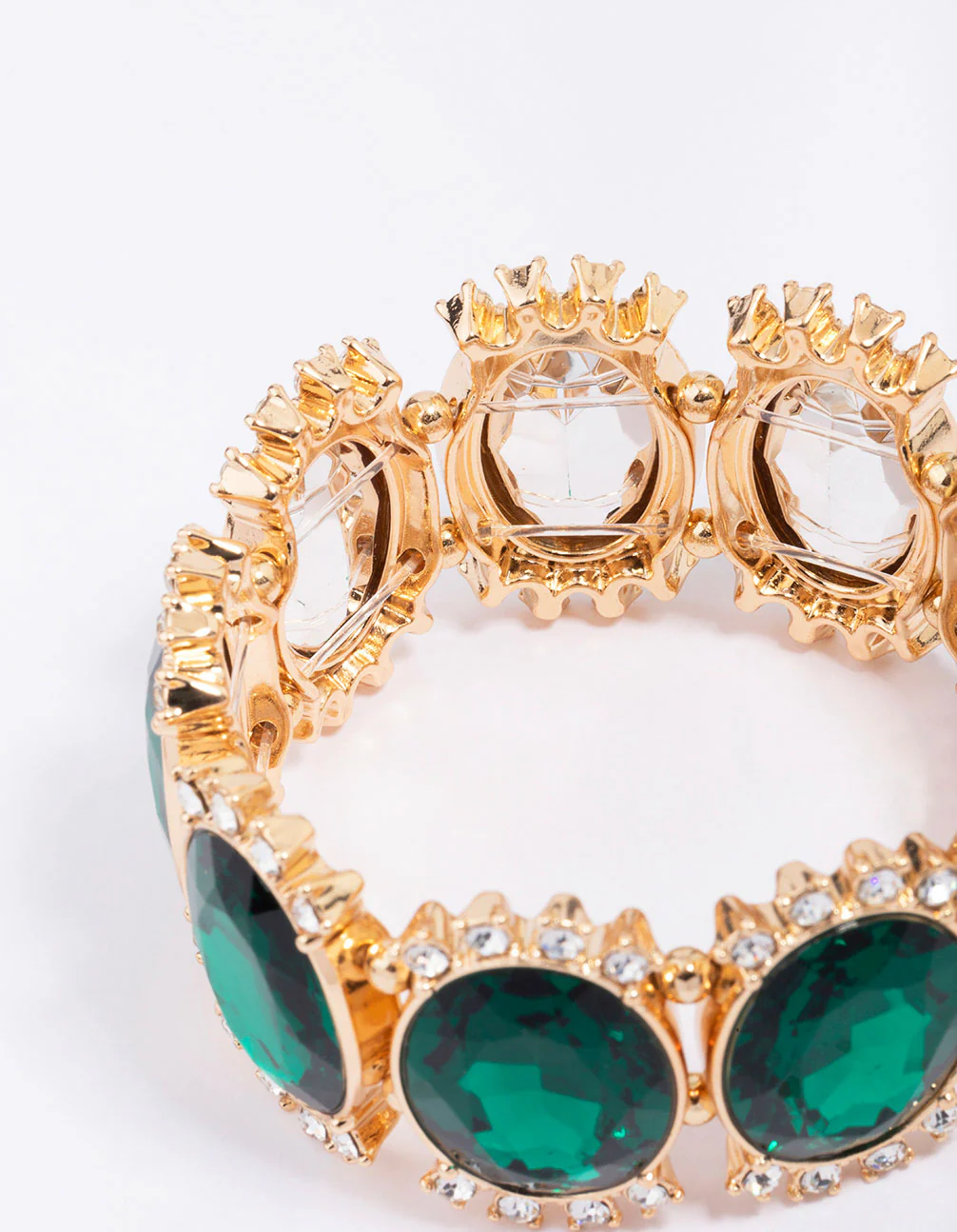 Gold Large Halo Circular Stone Stretch Bracelet - Image 3