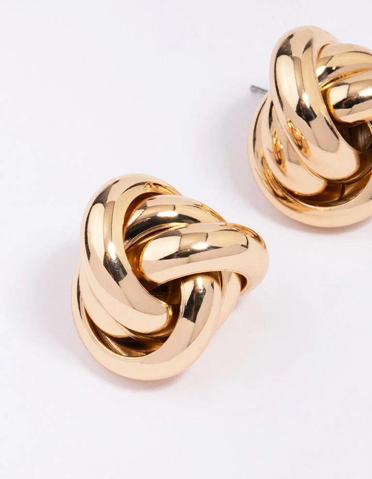 Gold Large Knotted Statement Stud Earrings - Image 2