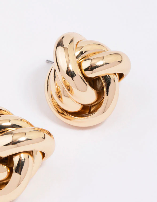 Gold Large Knotted Statement Stud Earrings - Image 3