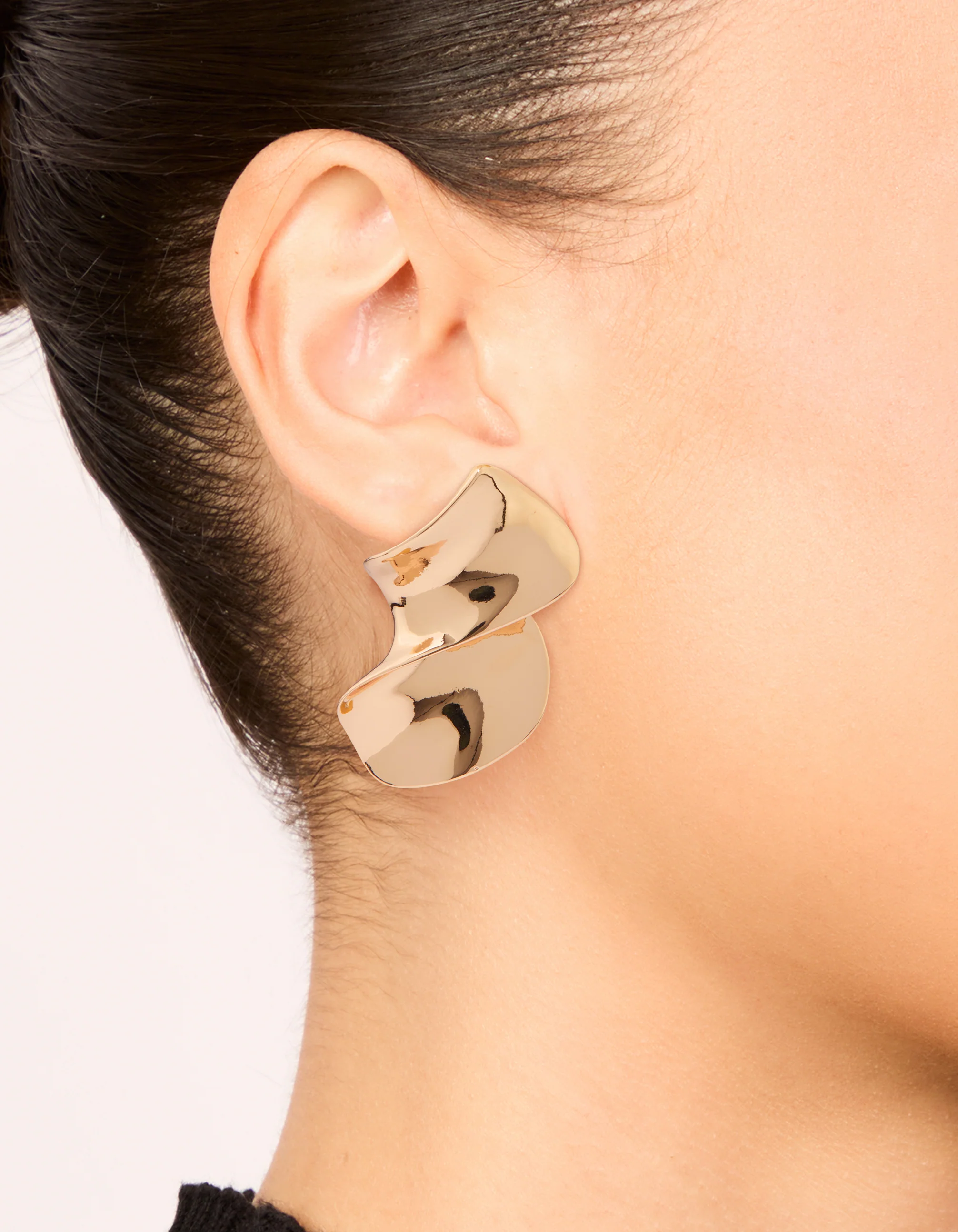 Gold Large Swirl Stud Earrings - Image 2