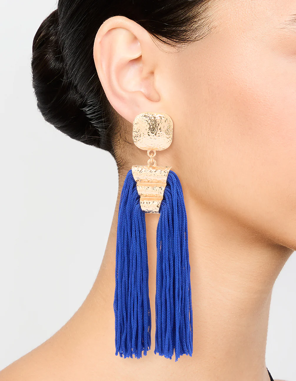 Gold Large Tassel Drop Earrings - Image 2