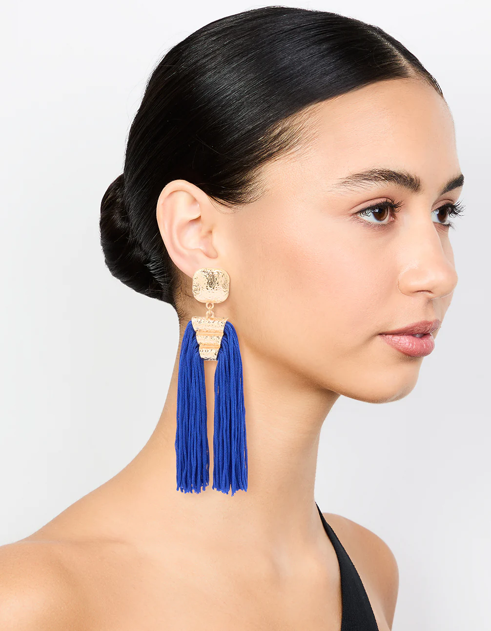Gold Large Tassel Drop Earrings - Image 3