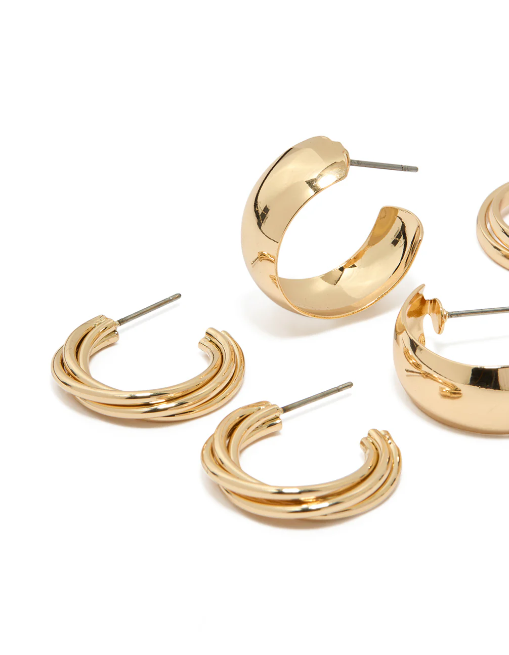Gold Layered & Chubby Hoop Earrings 3-Pack - Image 2