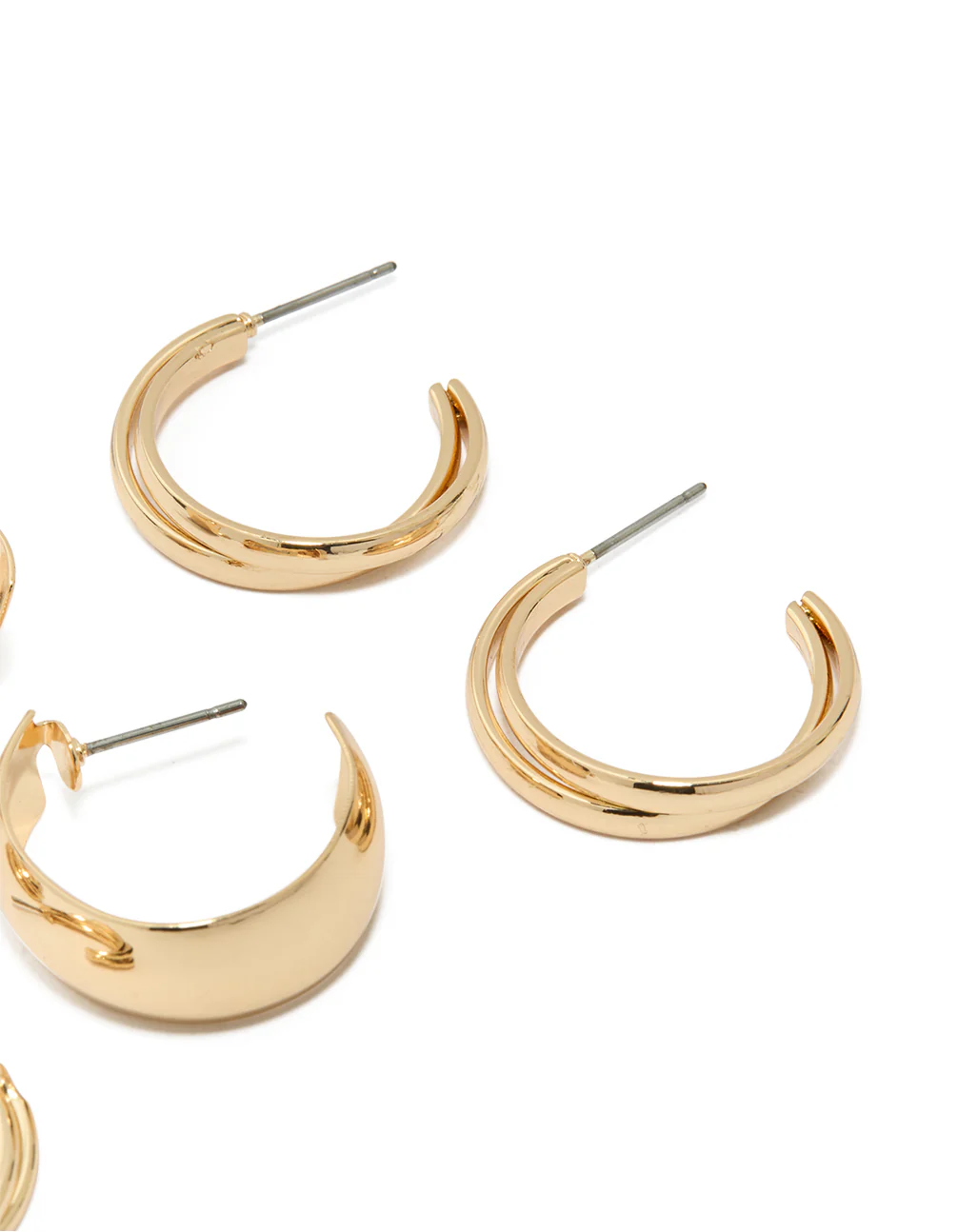 Gold Layered & Chubby Hoop Earrings 3-Pack - Image 3