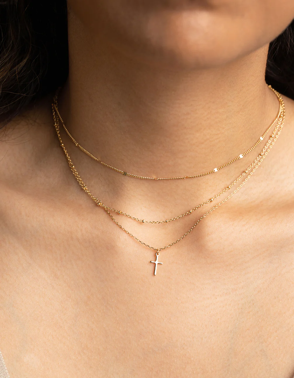 Gold Plated Layered Cross Necklace - Image 5
