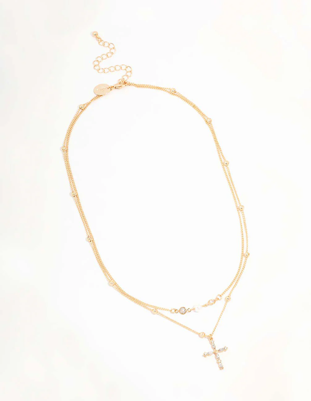 Gold Layered Diamante Cross & Pearl Necklace - Image 4