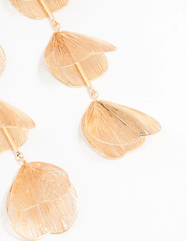 Gold Lazercut Petal Drop Earrings - Image 3
