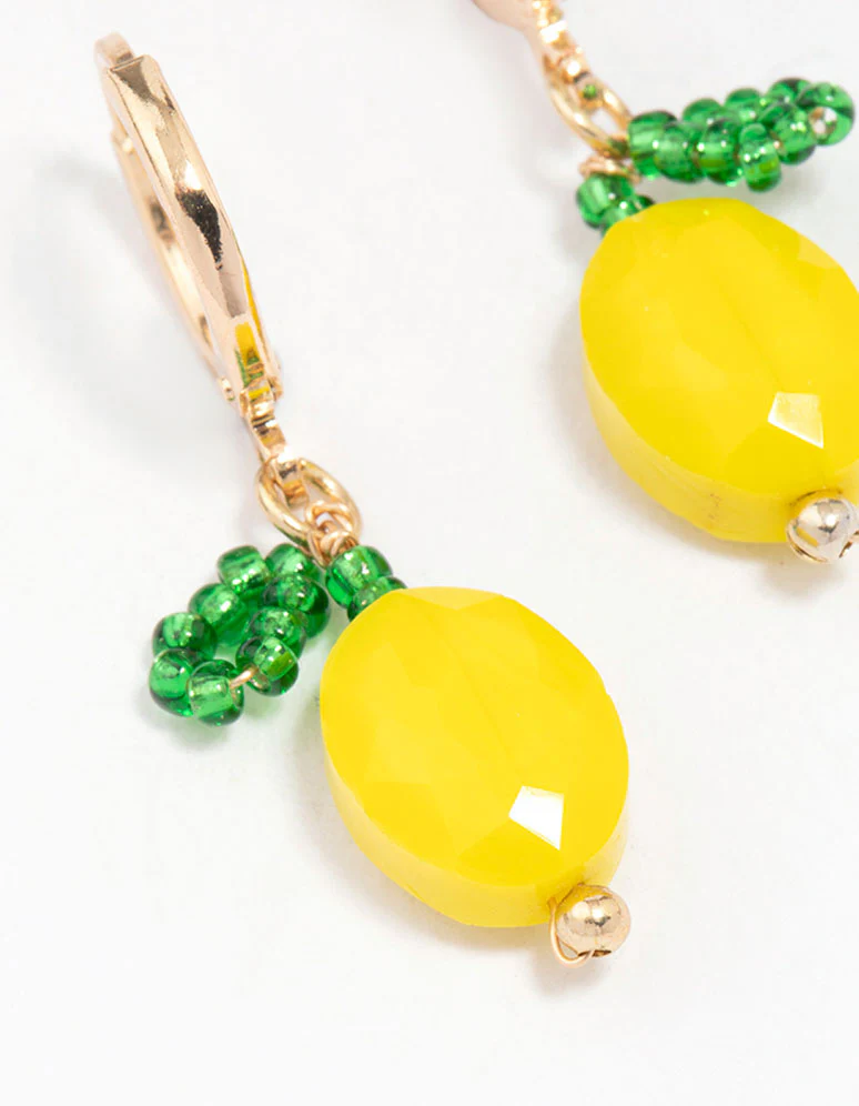 Gold Lemon Charm Huggie Hoop Earrings - Image 2
