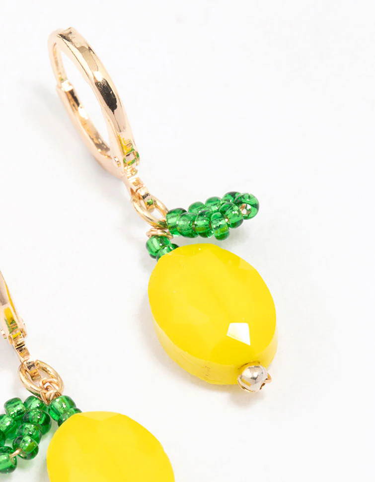 Gold Lemon Charm Huggie Hoop Earrings - Image 3