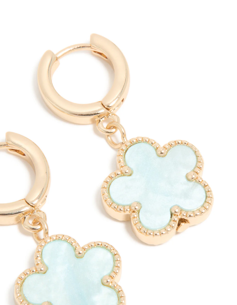 Gold Light Blue Flower Drop Huggie Earrings - Image 5