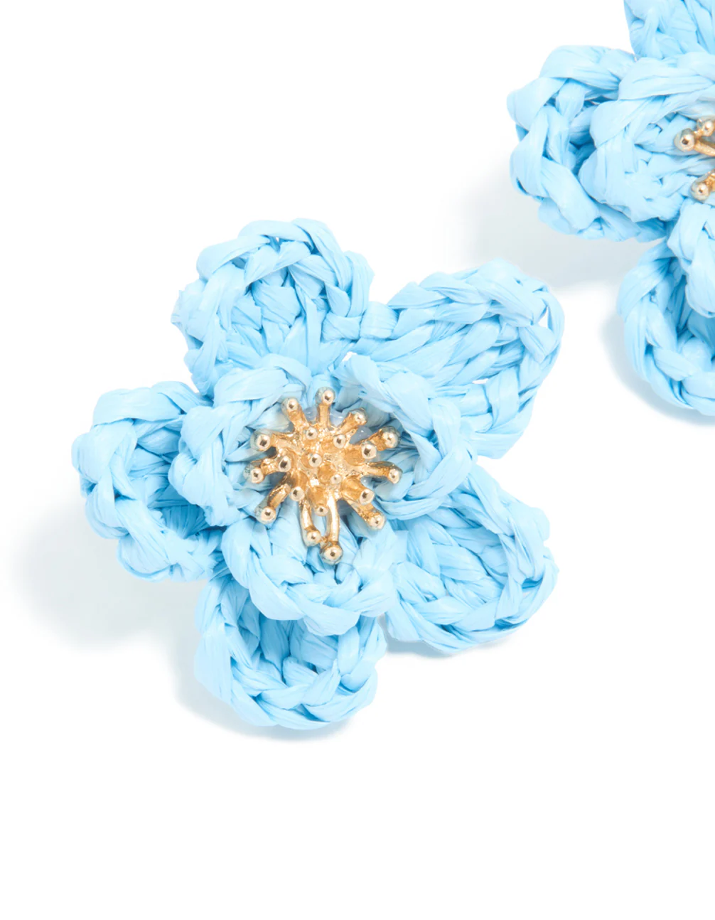 Gold Light Blue Flower Medallion Earrings - Image 4