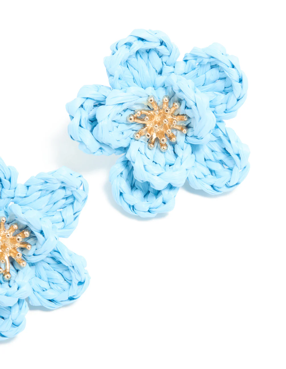 Gold Light Blue Flower Medallion Earrings - Image 5