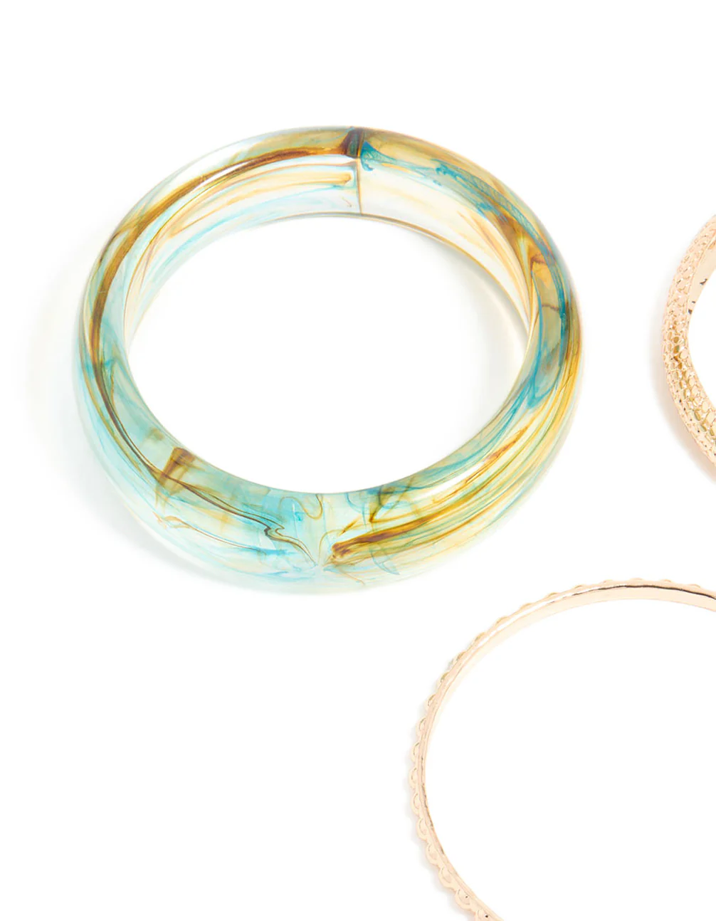 Gold & Light Blue Marble Bangles 3-Pack - Image 2