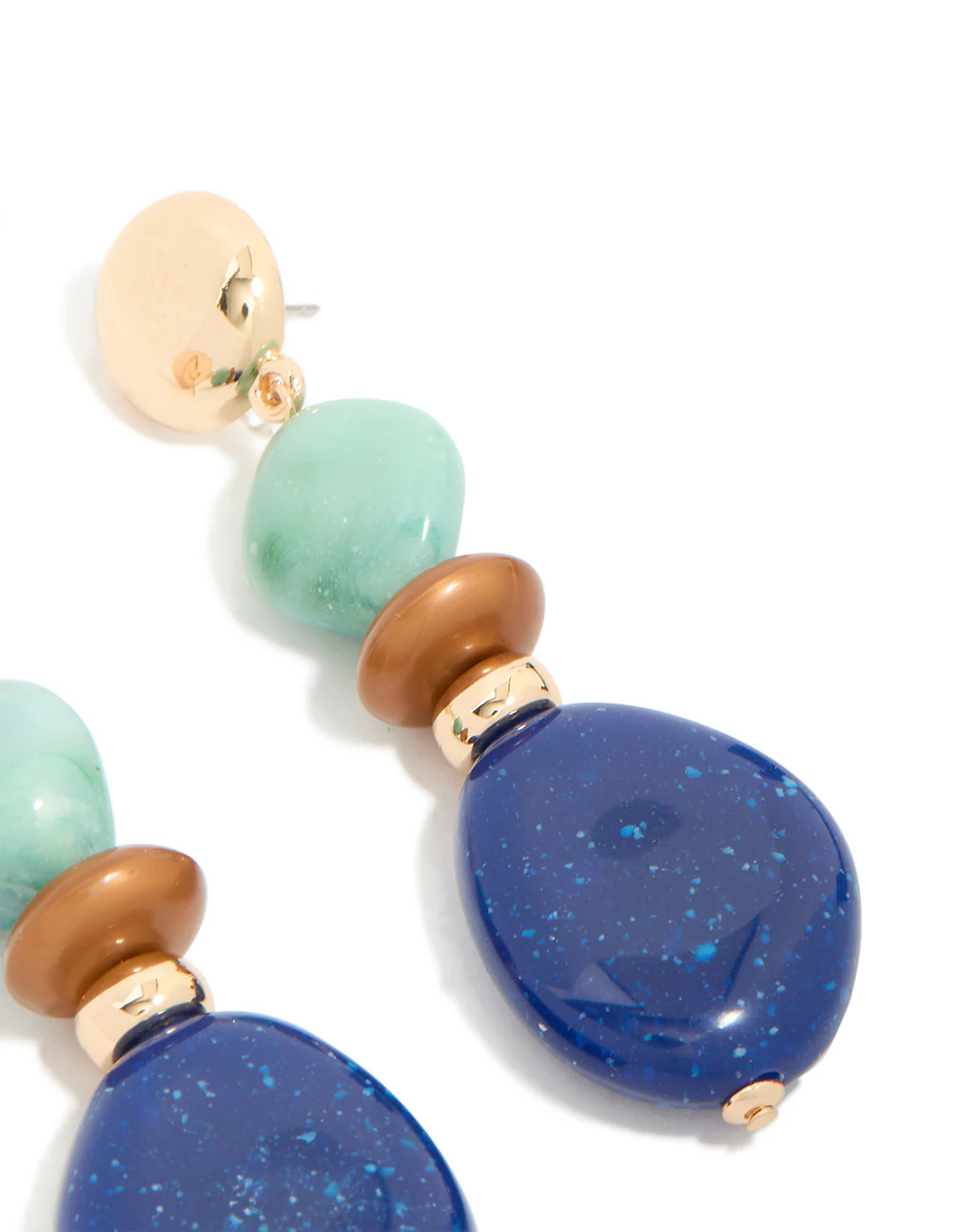 Gold Light & Dark Blue Acrylic Bead Drop Earrings - Image 5
