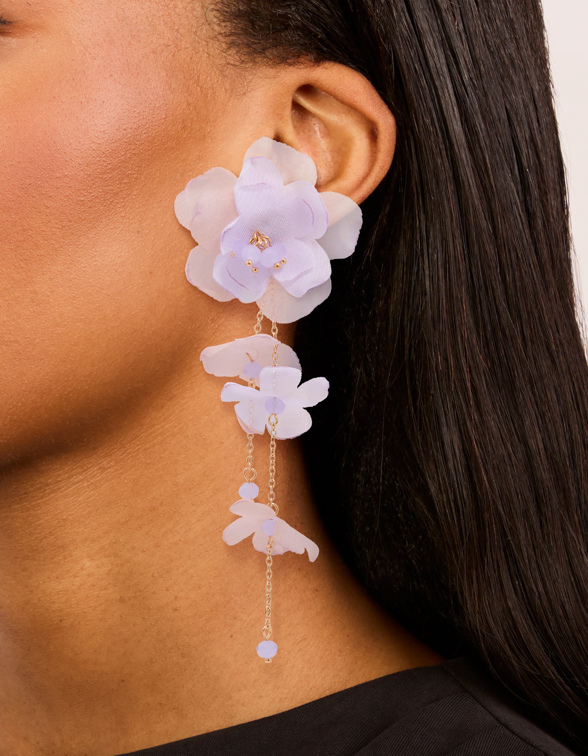 Gold Lilac Ethereal Flower Petal Drop Earrings - Image 2