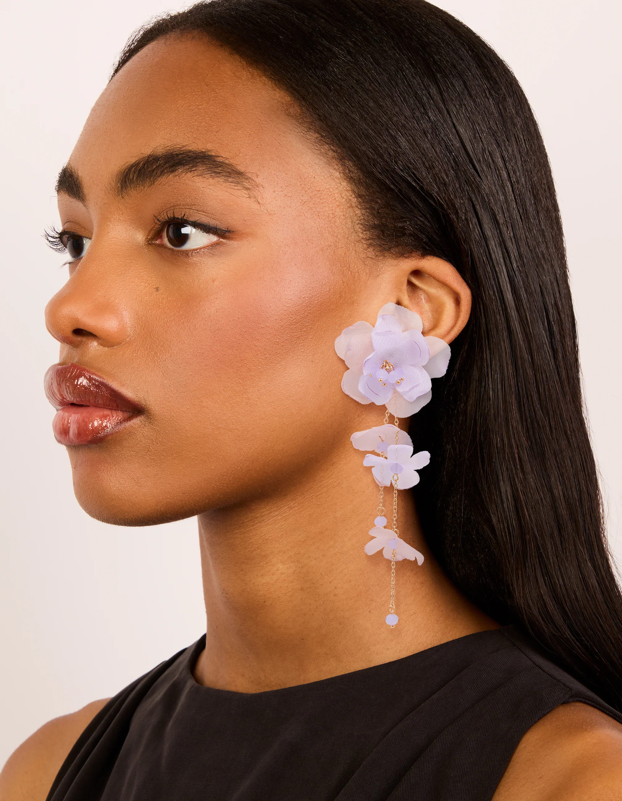Gold Lilac Ethereal Flower Petal Drop Earrings - Image 3