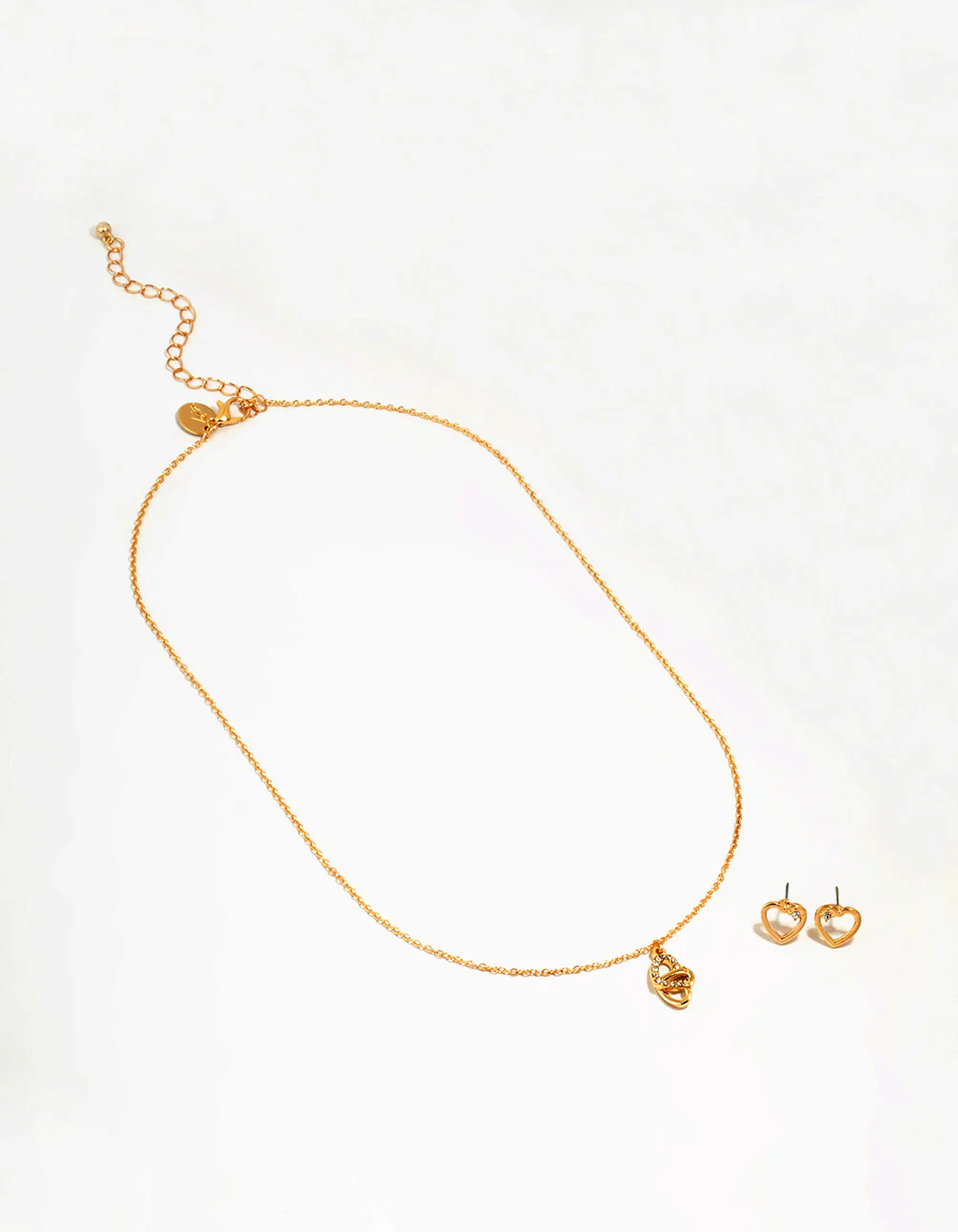 Gold Link Heart Diamante Necklace & Earrings Set - Image 2