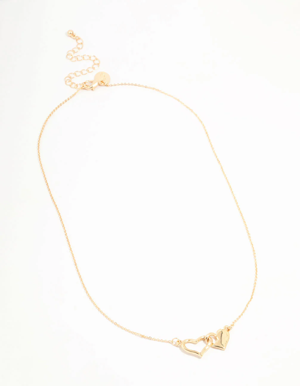 Gold Linked Solid Heart Necklace - Image 2