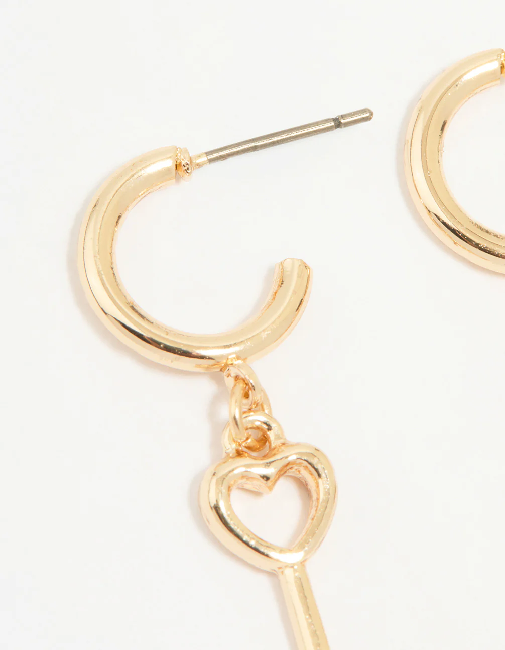Gold Lock & Key Huggie Drop Earrings - Image 2