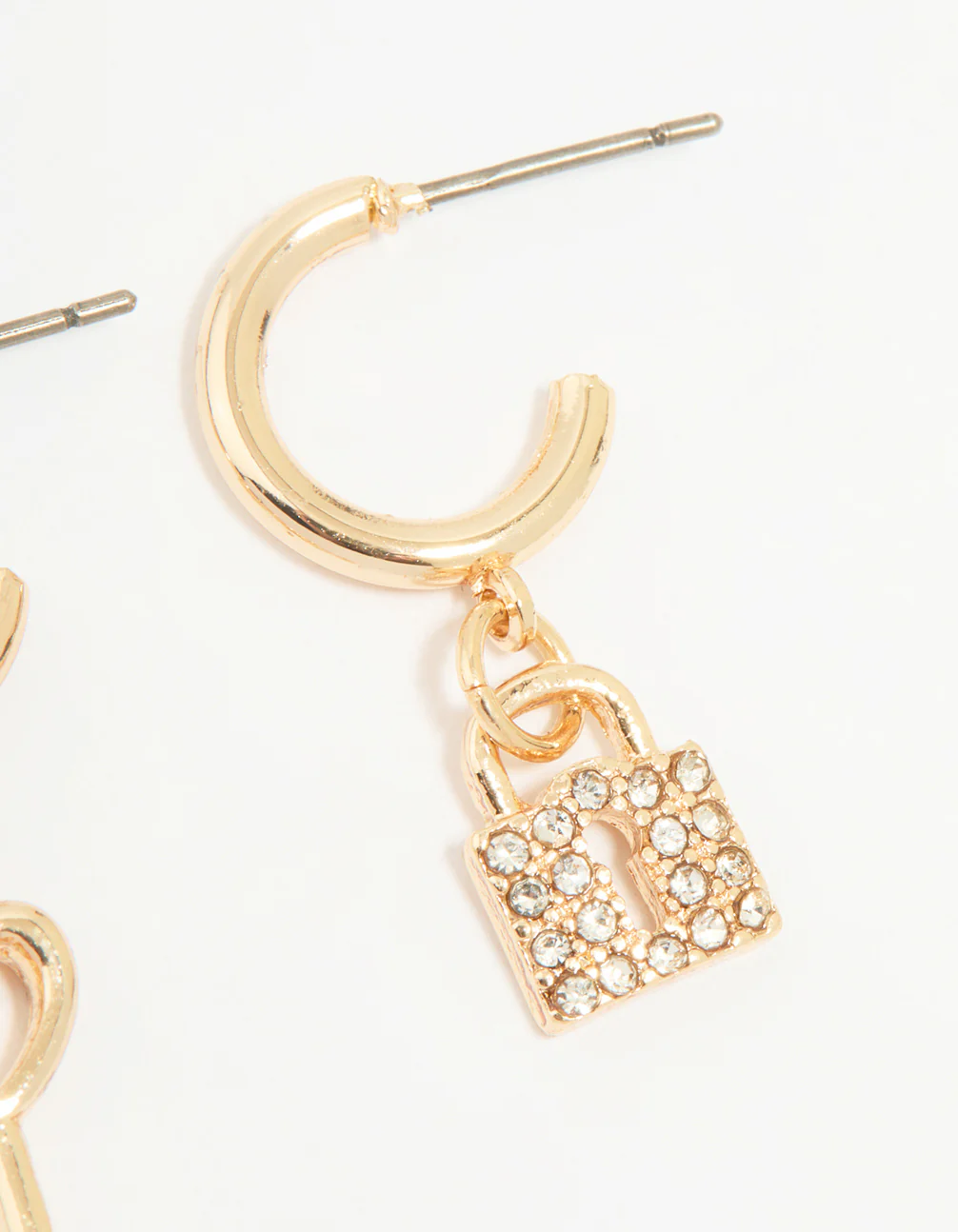 Gold Lock & Key Huggie Drop Earrings - Image 3
