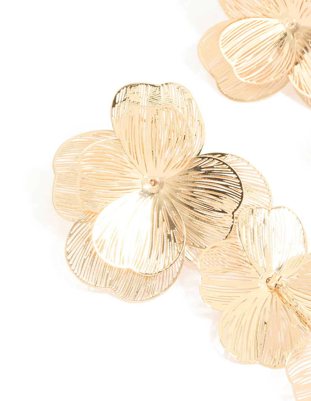 Gold Long Floral Drop Earrings - Image 4