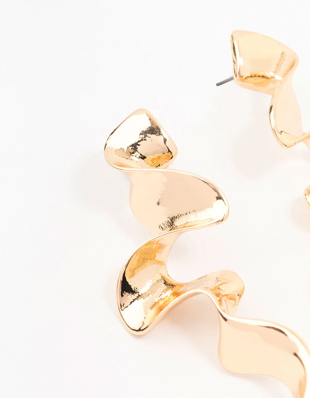 Gold Long Wavy Drop Earrings - Image 2