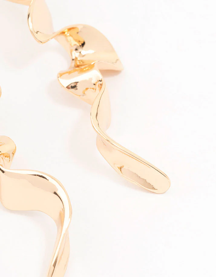 Gold Long Wavy Drop Earrings - Image 3