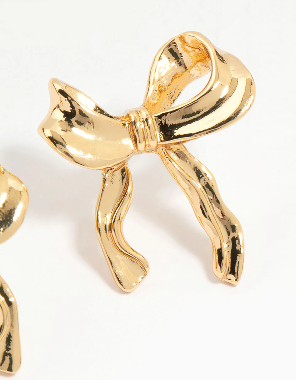 Gold Lovely Bow Stud Earrings - Image 3