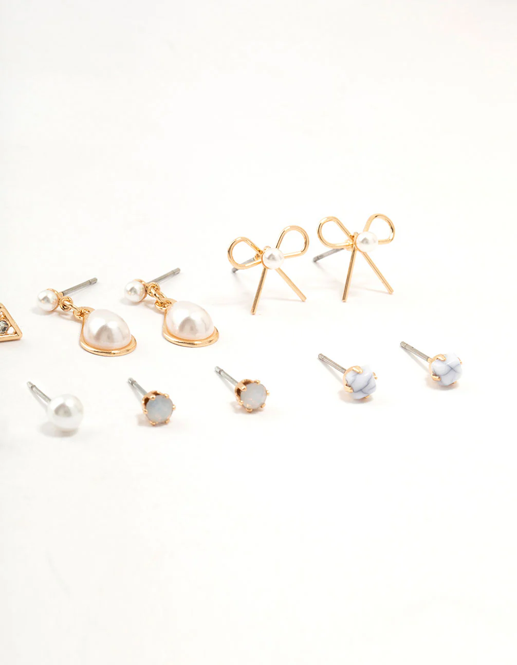 Gold Marbled Pearl & Bow Earrings 8-Pack - Image 3