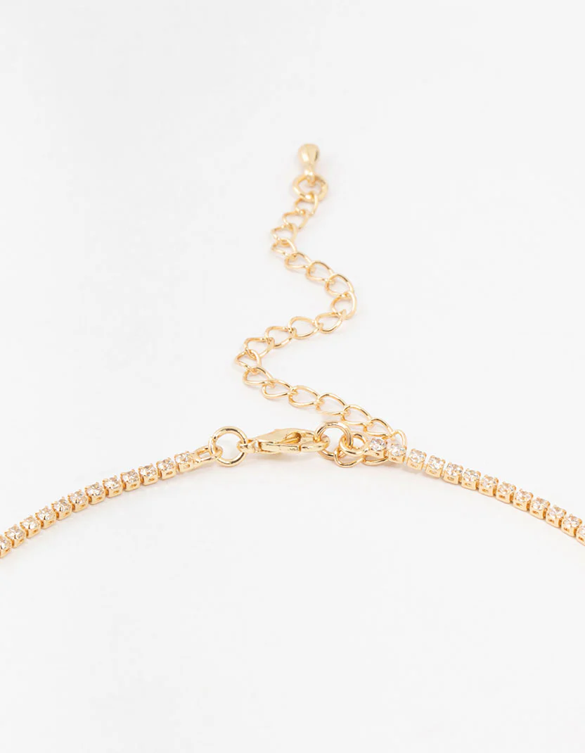 Gold Marquise Cubic Zirconia Station Necklace - Image 3