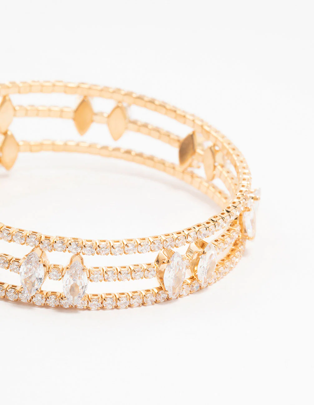 Gold Marquise Cubic Zirconia Wrapped Bangle Bracelet - Image 2