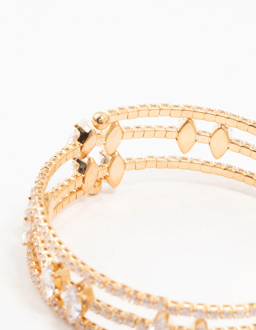 Gold Marquise Cubic Zirconia Wrapped Bangle Bracelet - Image 3