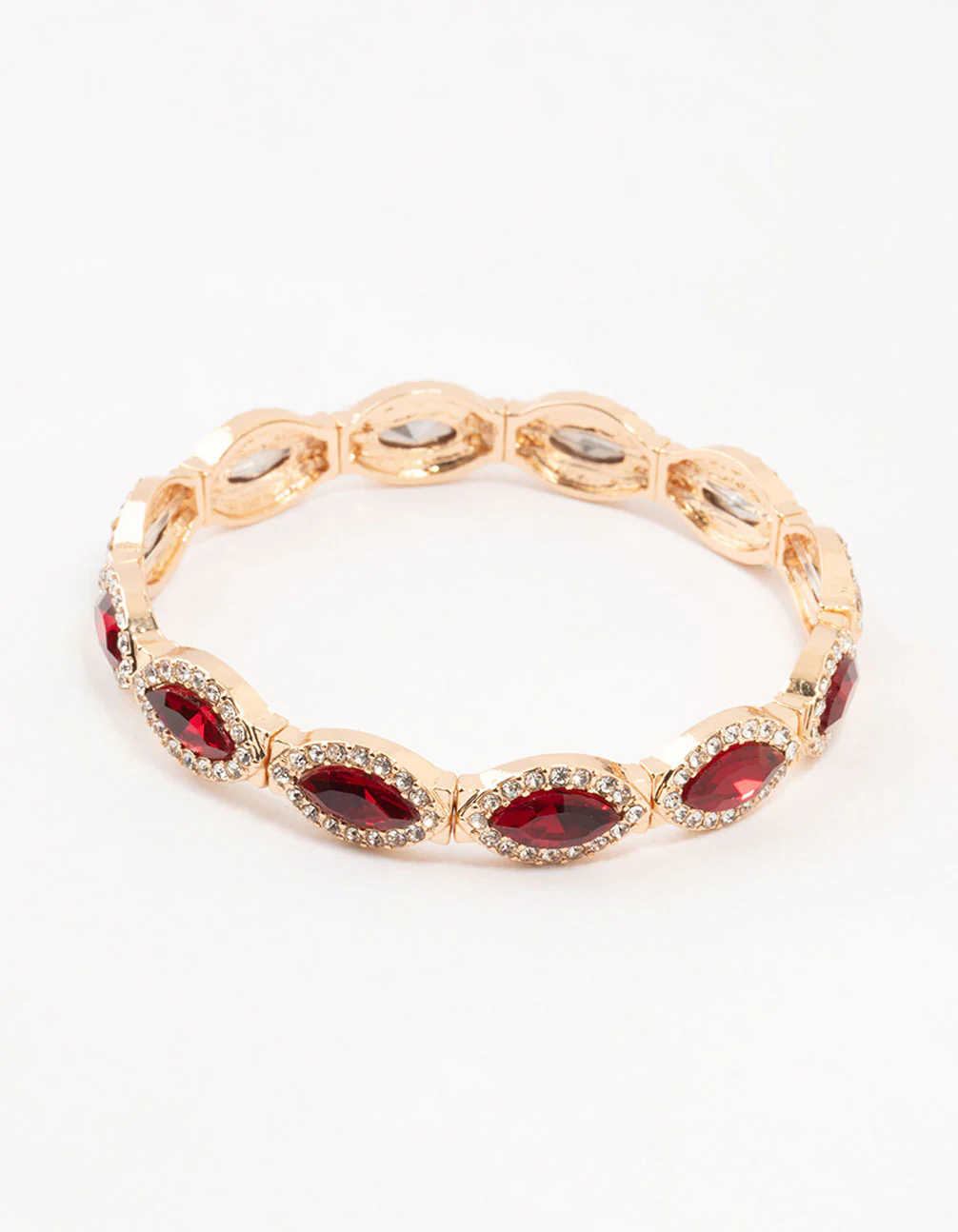 Gold Marquise Red Diamante Stretch Bracelet