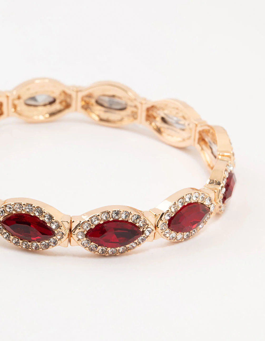 Gold Marquise Red Diamante Stretch Bracelet - Image 2