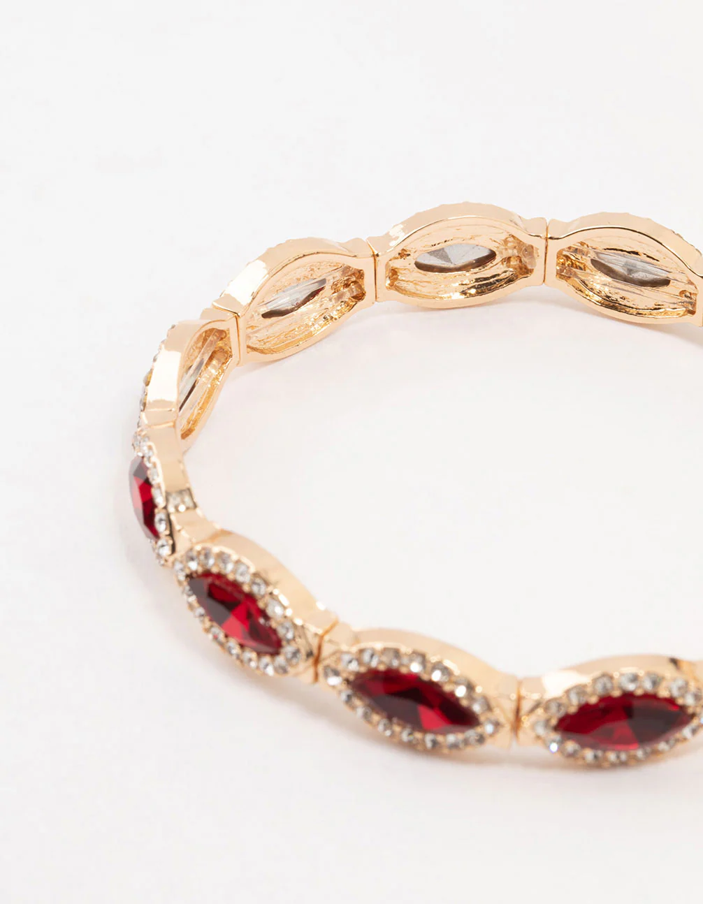 Gold Marquise Red Diamante Stretch Bracelet - Image 3