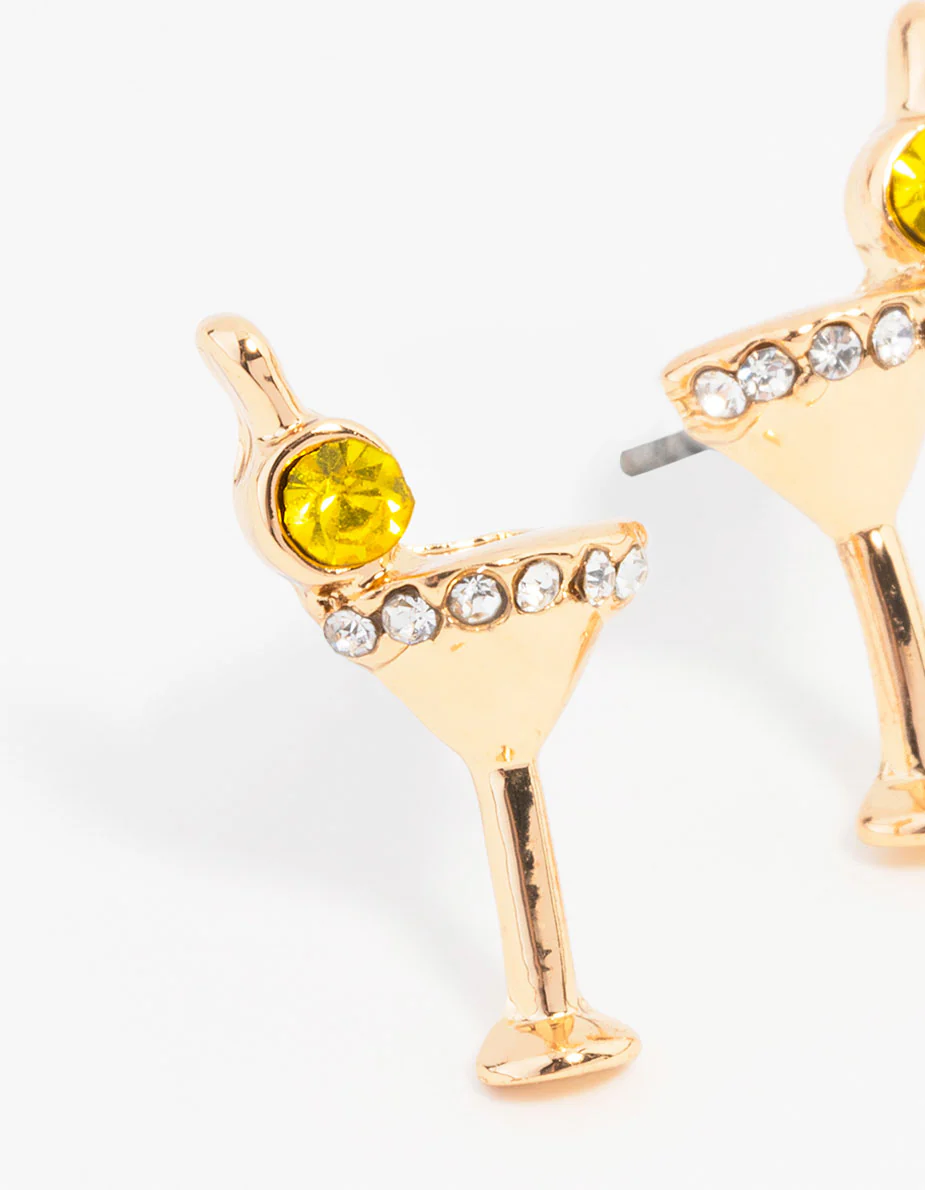 Gold Martini Glass Stud Earrings - Image 2
