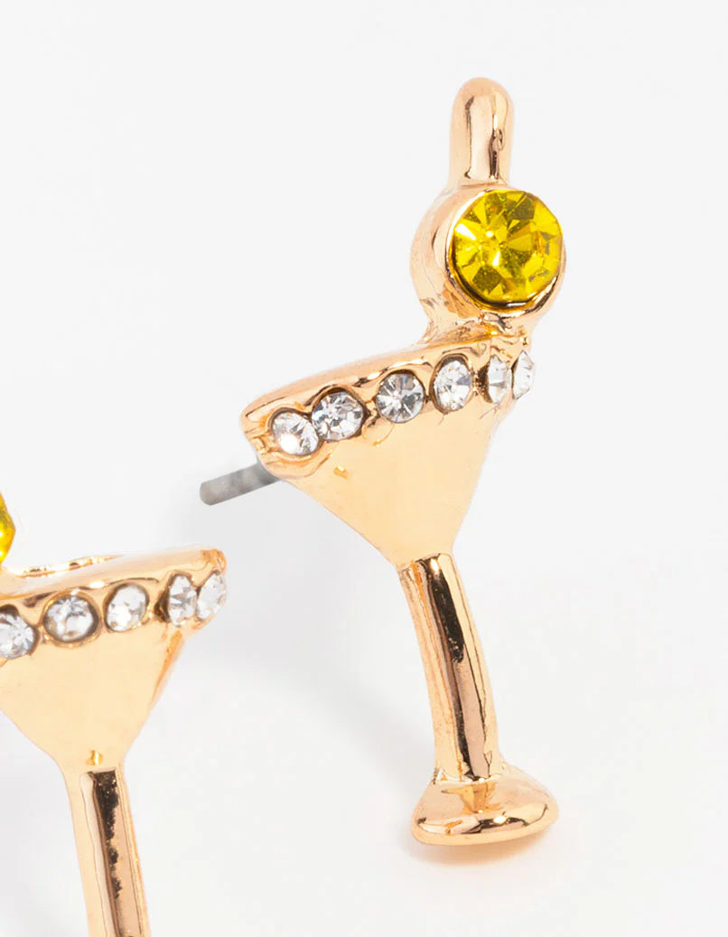 Gold Martini Glass Stud Earrings - Image 3