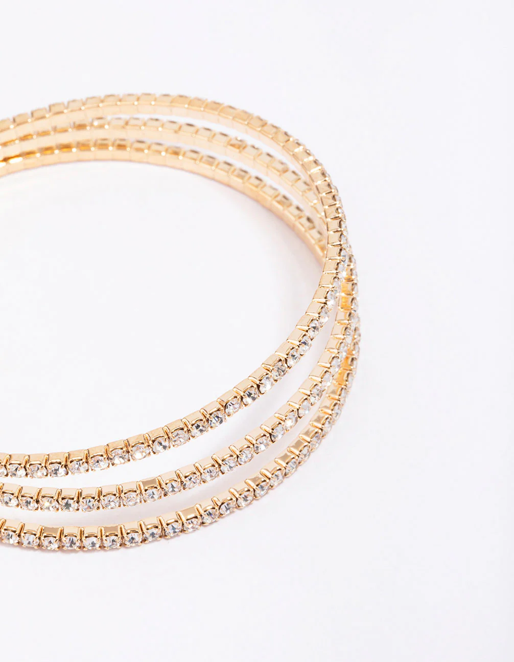 Gold Medium Triple Row Diamante Hoop Earrings - Image 3